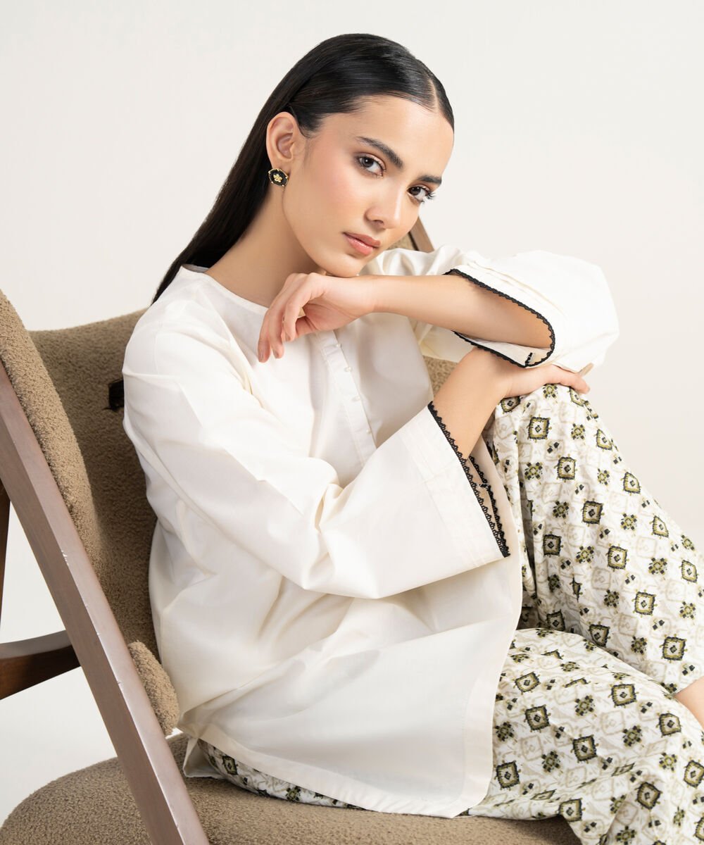 Women's RTW Cambric Solid Off White Straight Shirt