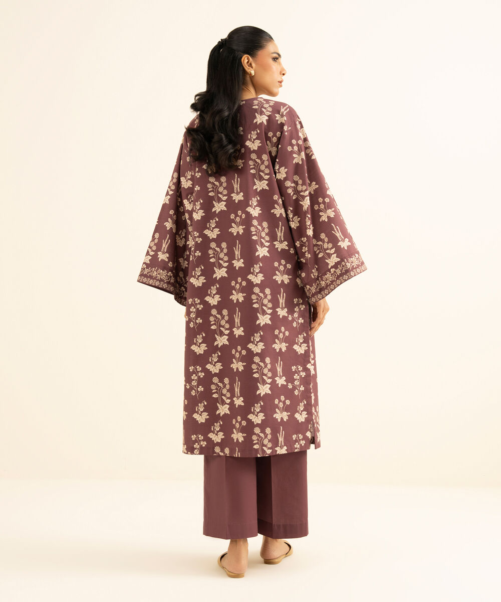 Women's Unstitched Textured Cotton Embroidered Red 2 Piece Suit