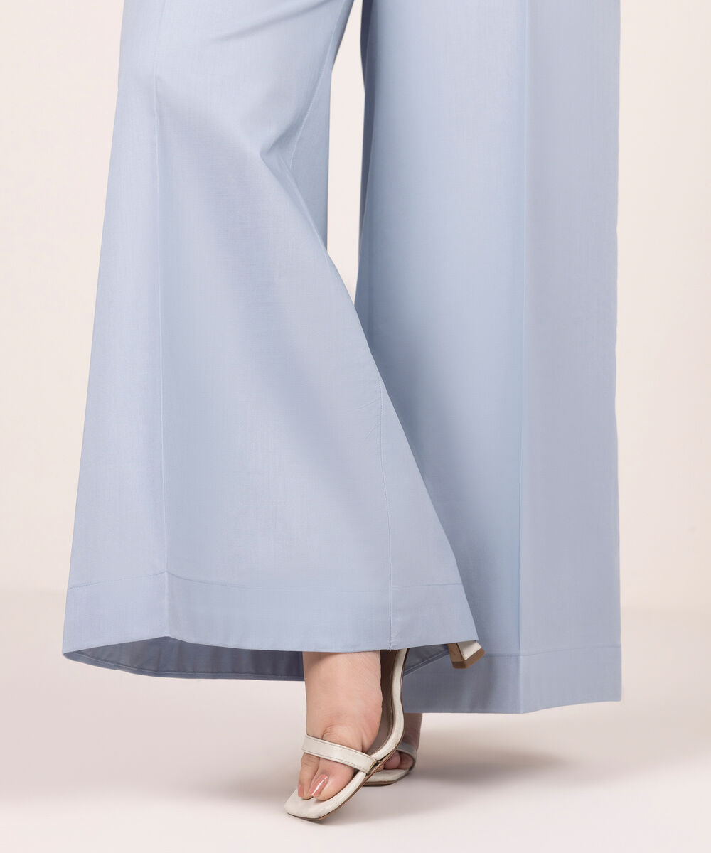 Women's RTW Cambric Solid Blue Flared Pants