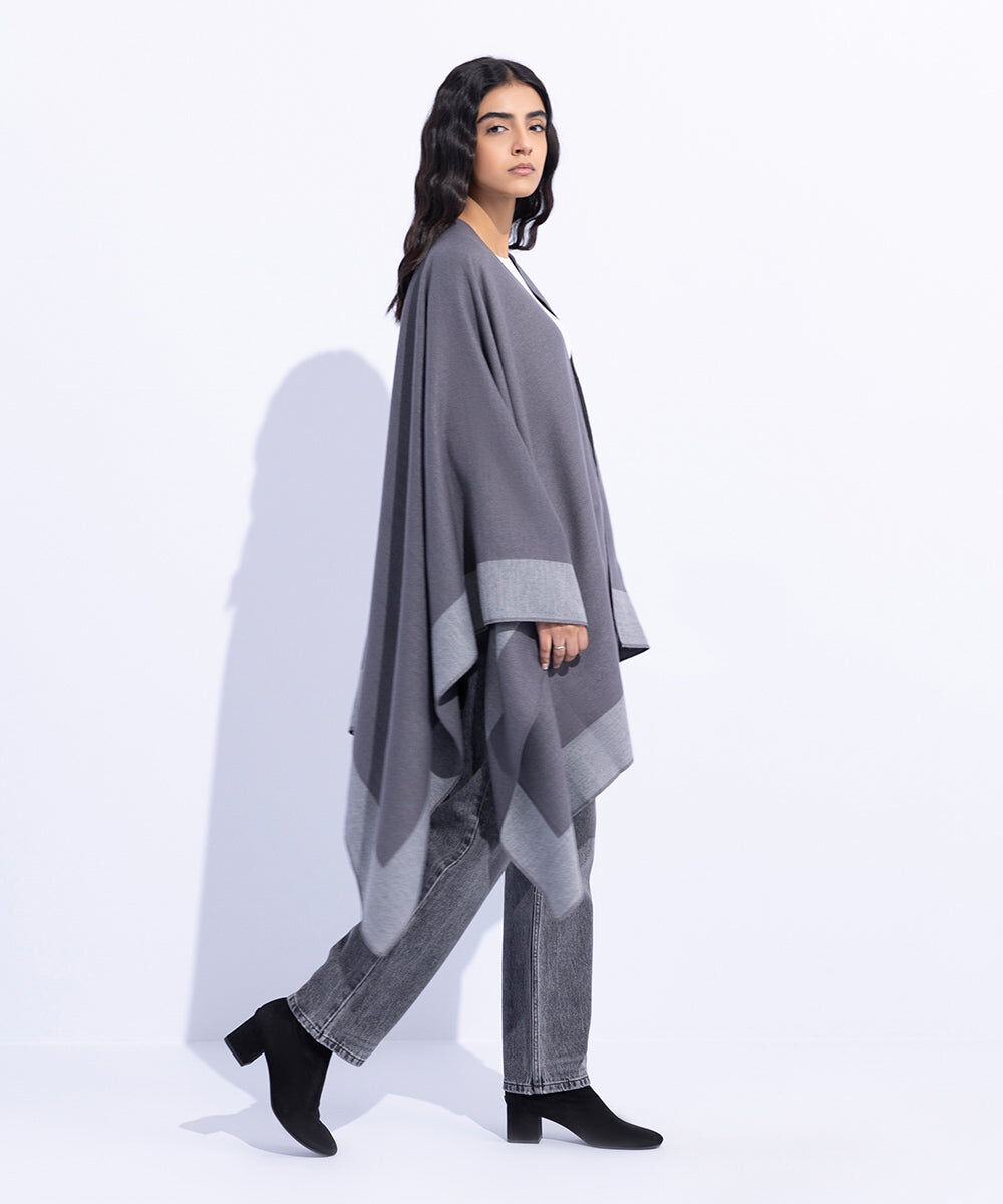 Woman - Grey Cape Shawl