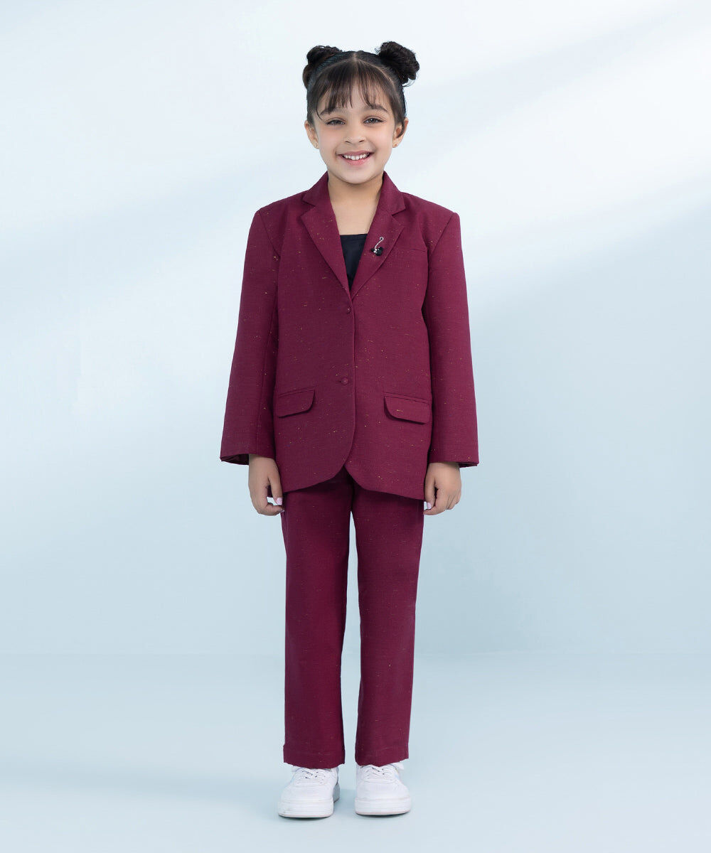 Kids Maroon 2 Piece Dyed Multi Neps Suit
