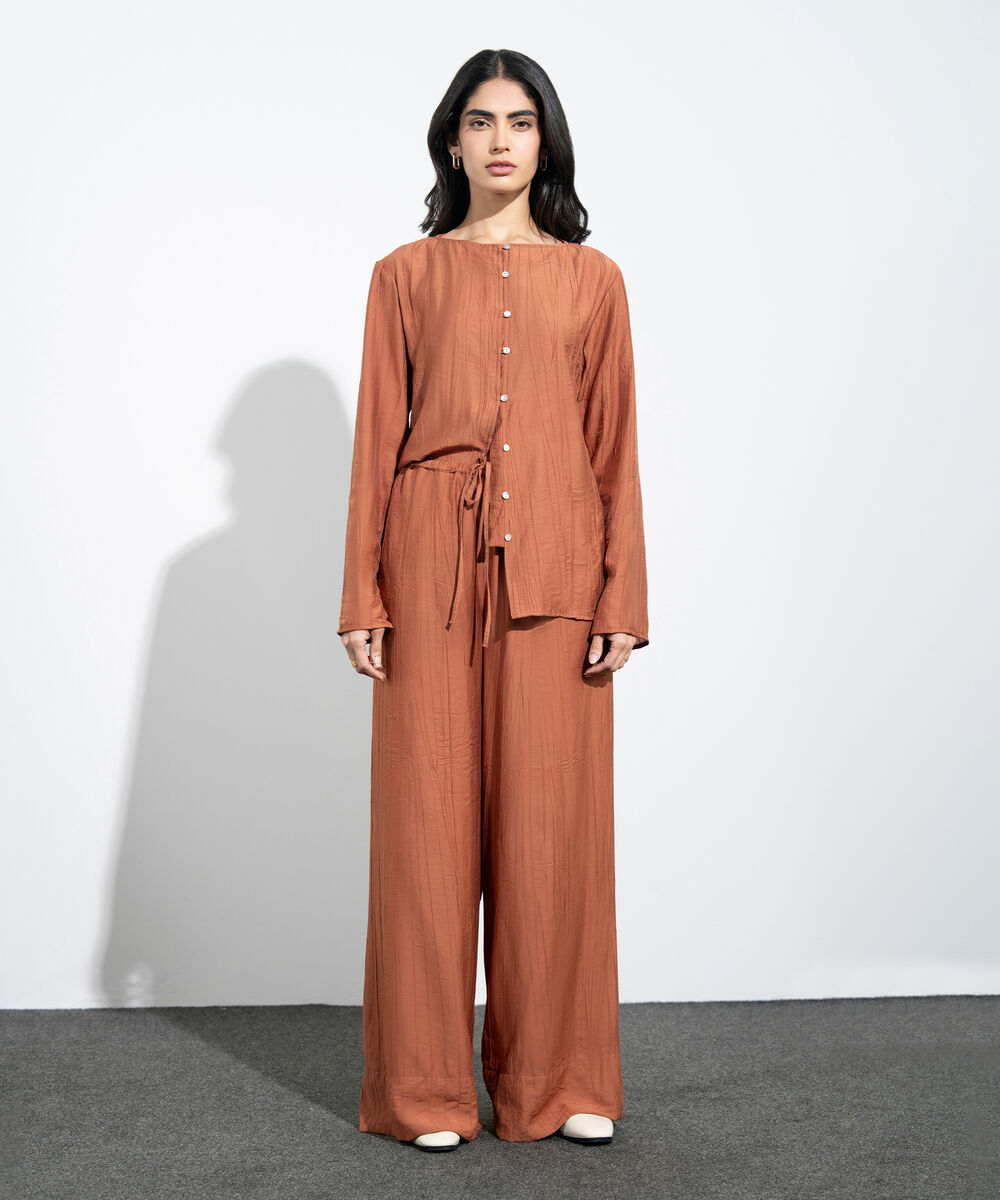 Women's Western Rust Wide-Leg Textured Trousers