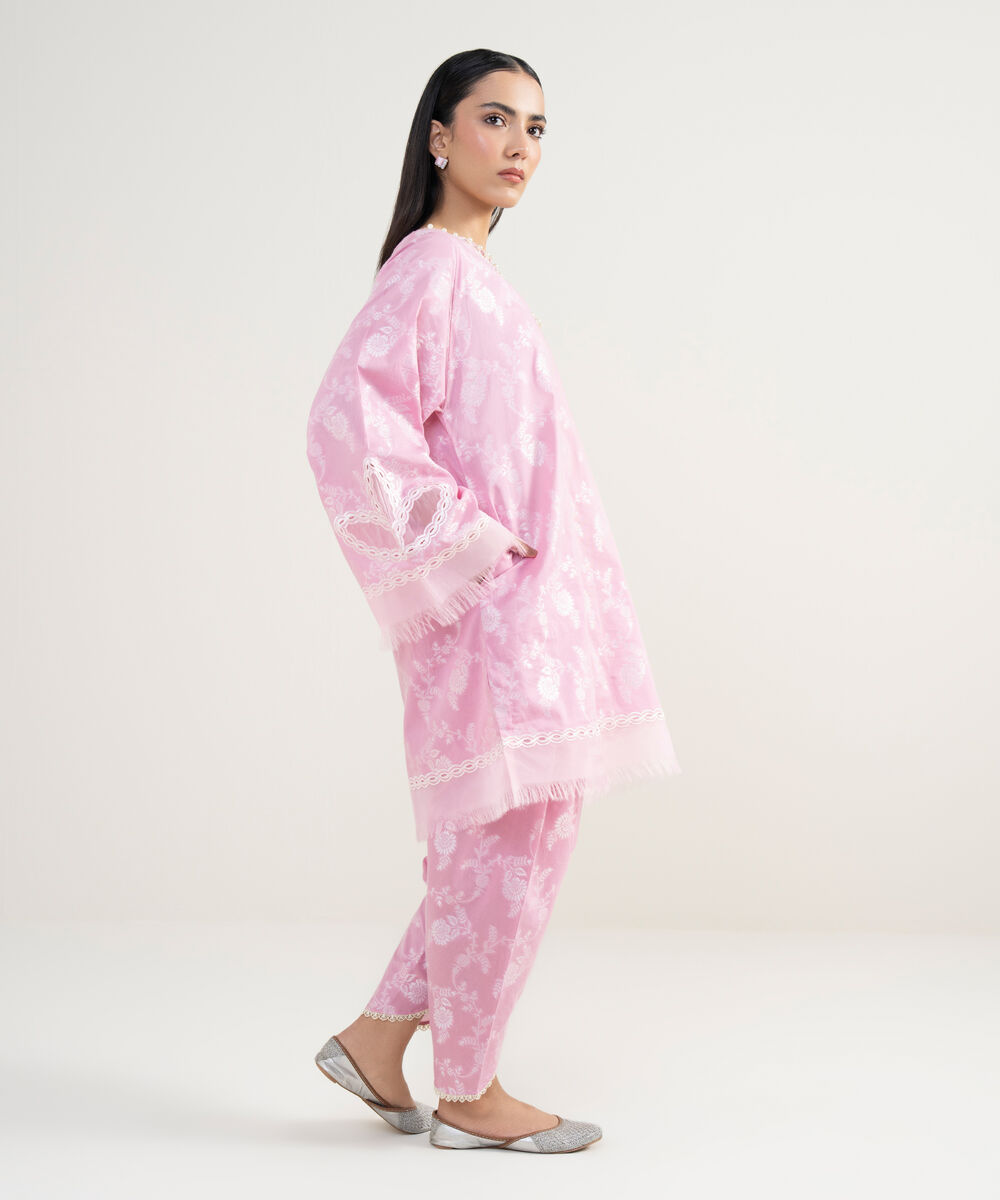 Women's RTW Extra Weft Jacquard Embroidered Pink 2 Piece Suit