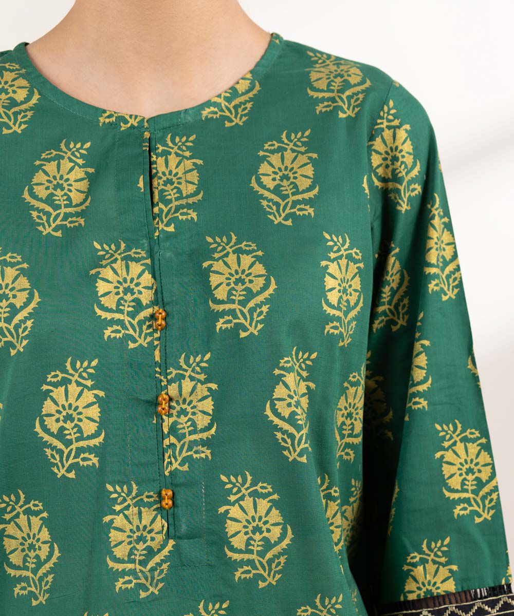 Women's Pret Cross Hatch Green Embroidered A-Line Shirt
