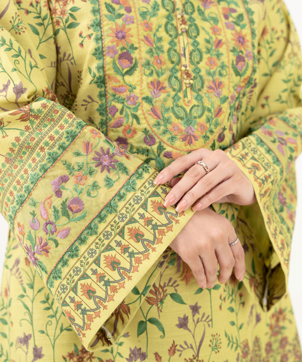 Women's Unstitched Khaddar Embroidered Yellow 2 Piece Suit