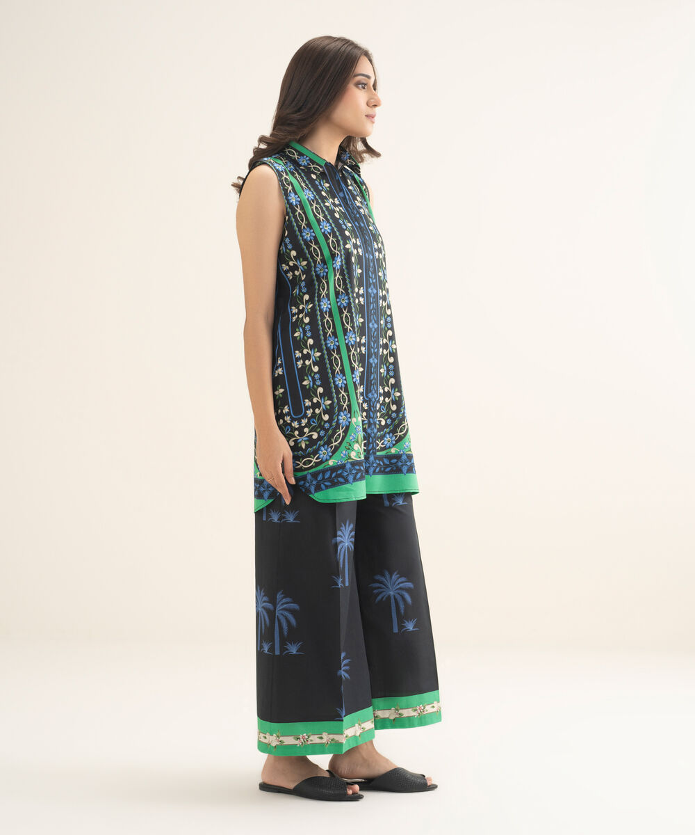 Women's RTW Cambric Printed Black Flared Pants