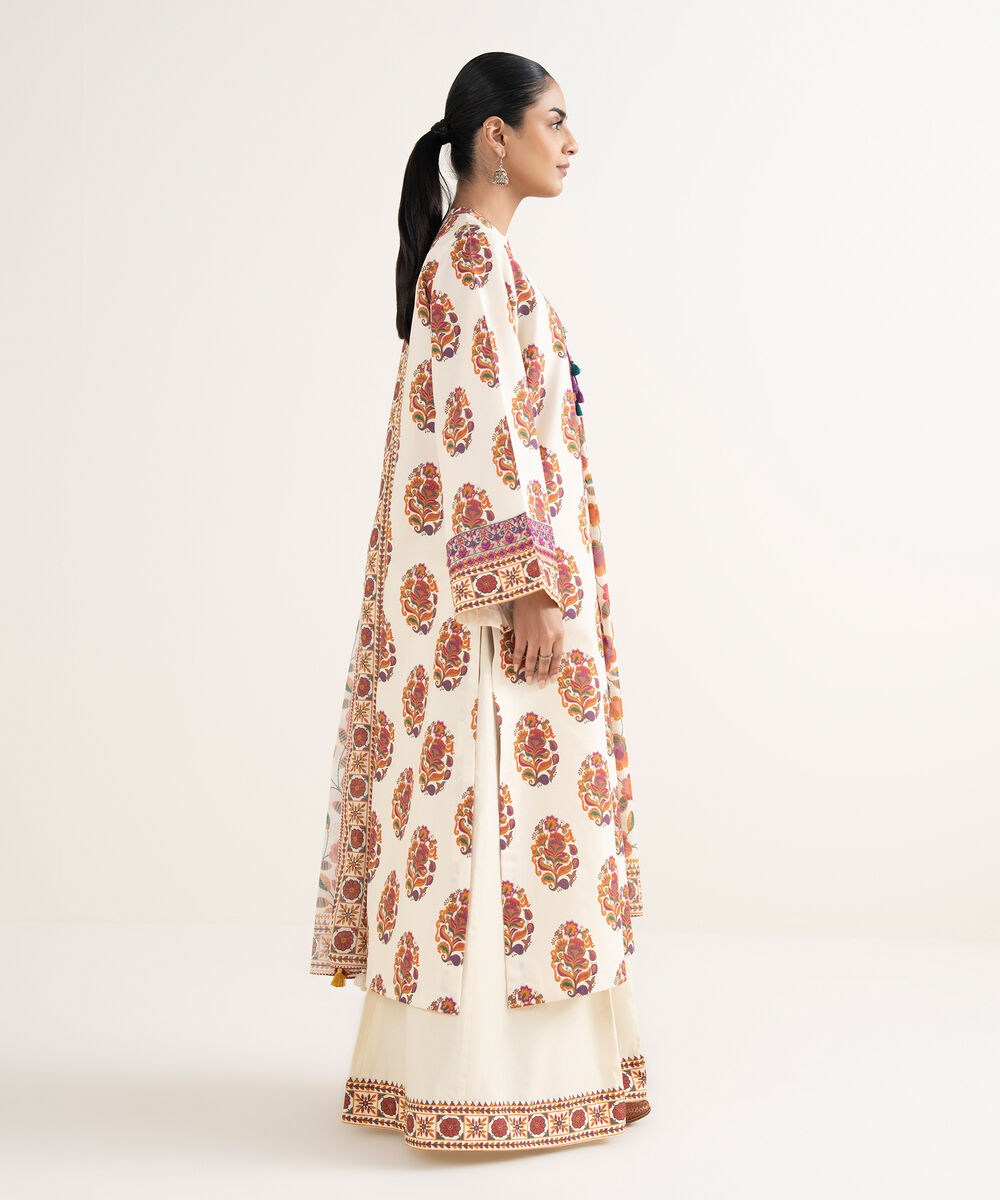 Women's Unstitched Cotton Printed Multi 3 Piece Suit