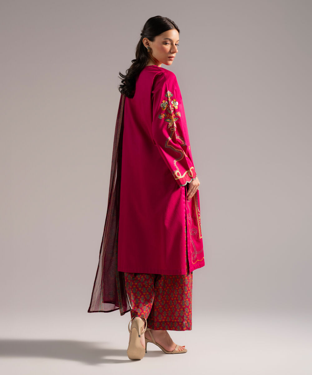 Women's RTW Dobby Embroidered Pink 3 Piece Suit