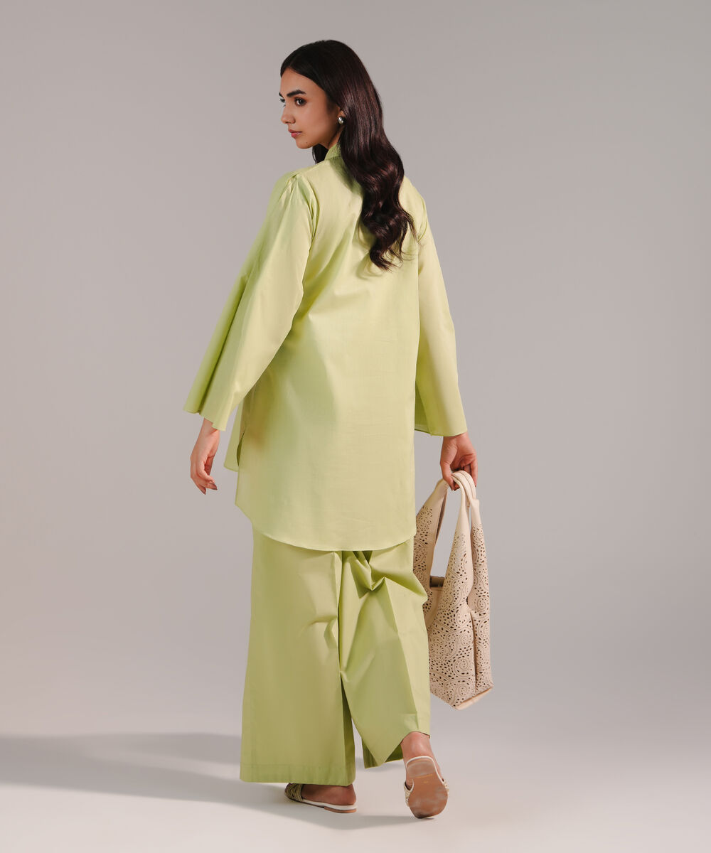 Women's RTW Crosshatch Solid Green Straight Shirt