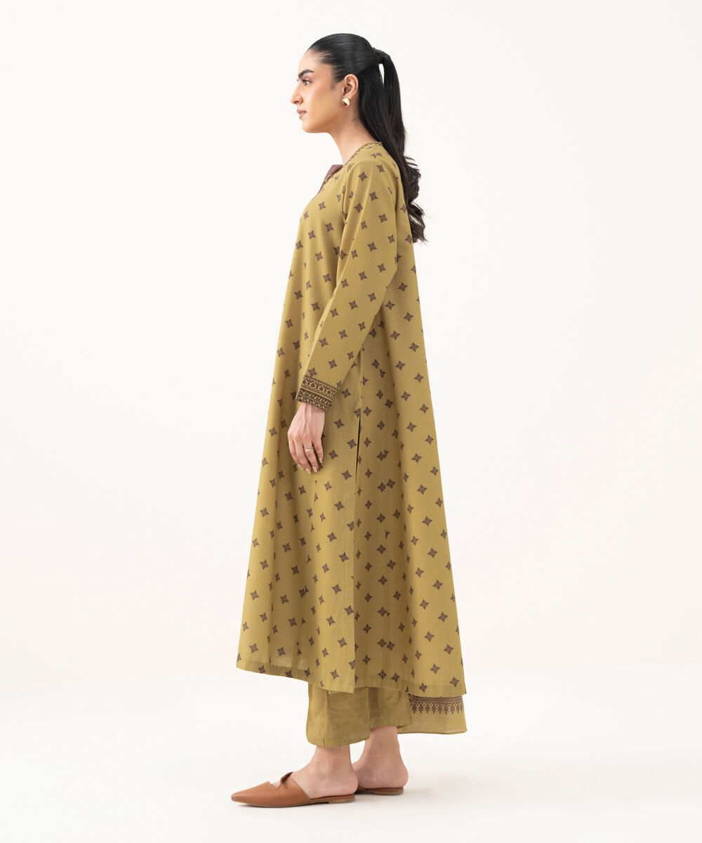 Women's Unstitched Light Khaddar Printed Yellow 2 Piece Suit