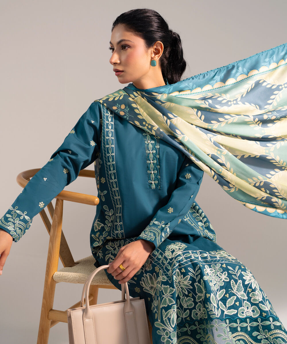 Women's Stitched for You Textured Lawn Green Embroidered 3 Piece Suit
