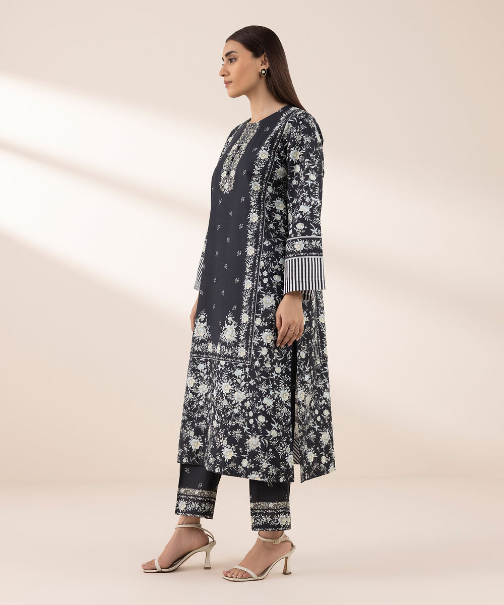 Women's RTW Cambric Black Printed A-Line Shirt