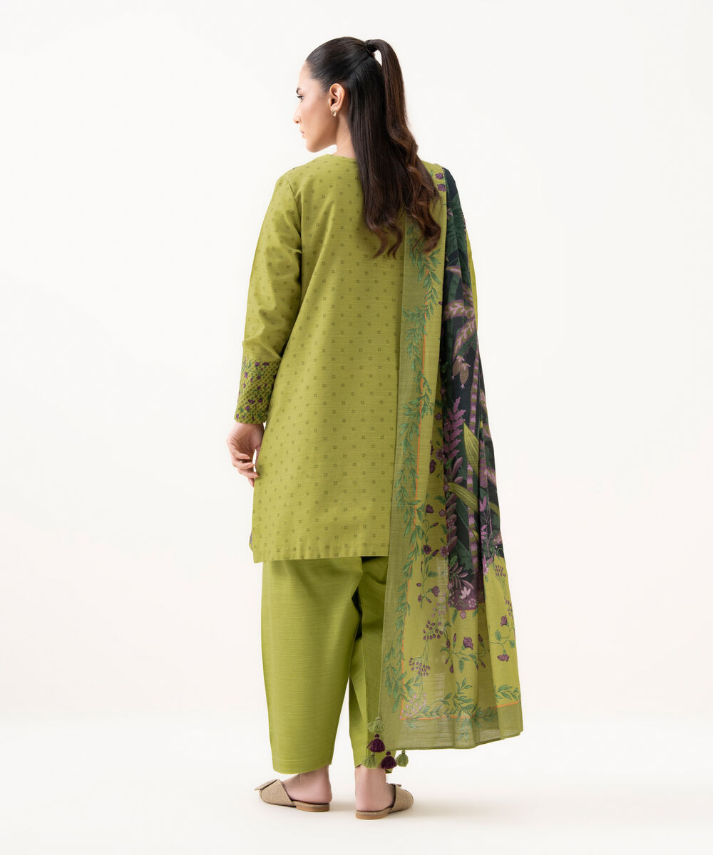 Women's Unstitched Light Khaddar Embroidered Green 3 Piece Suit