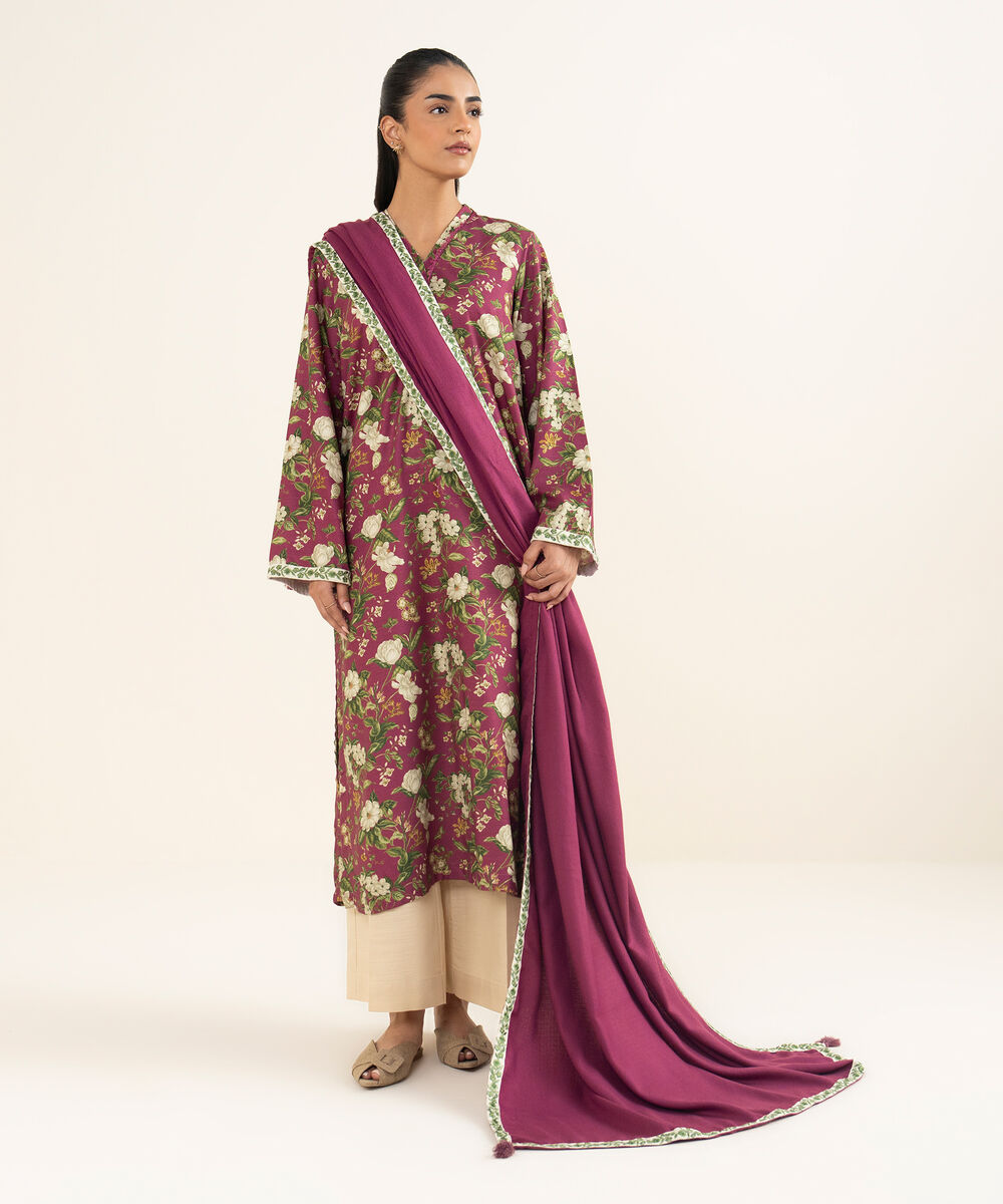 Embroidered Pink Blended Shawl