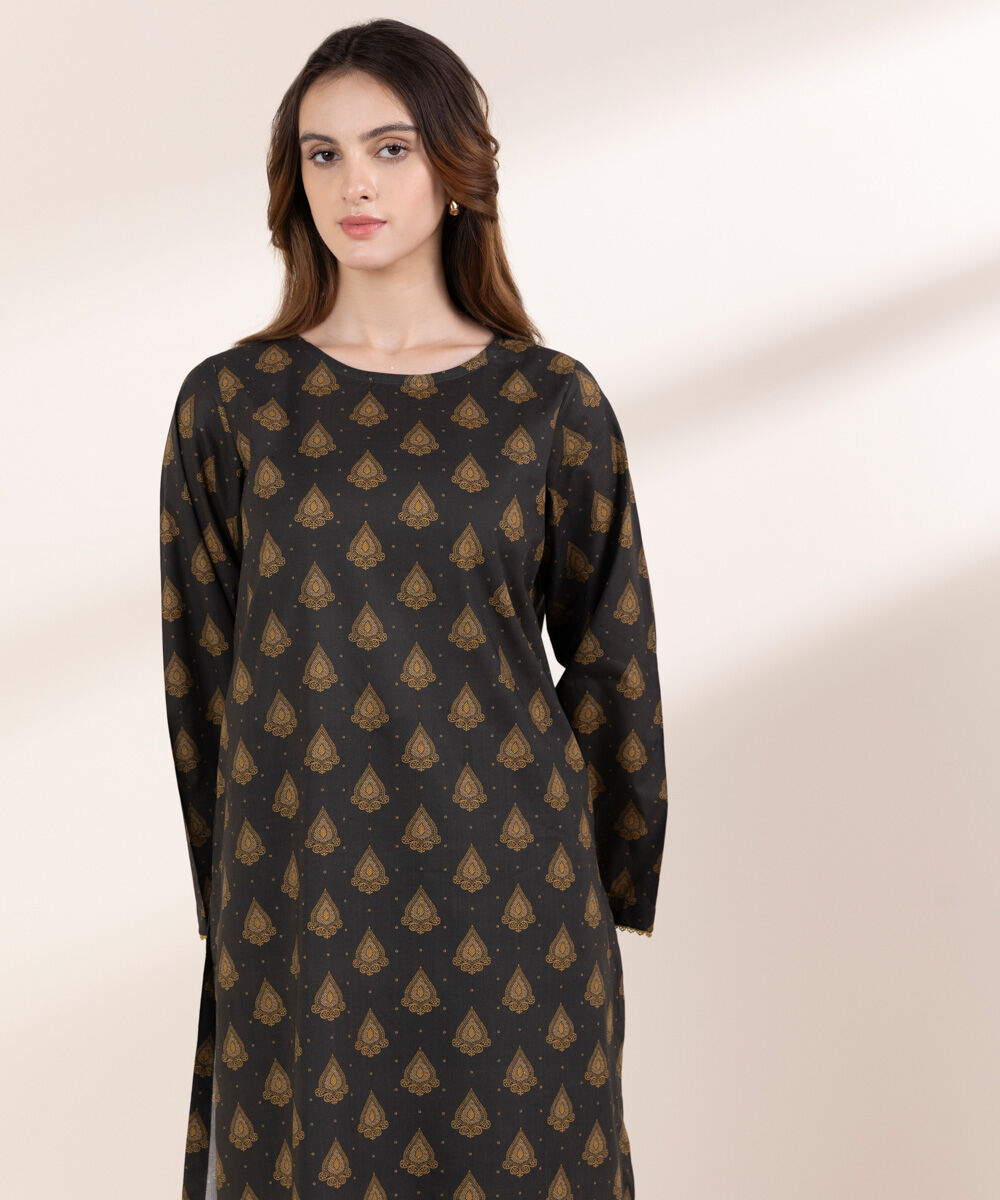 Women's RTW Cross Hatch Brown Printed A-Line Shirt