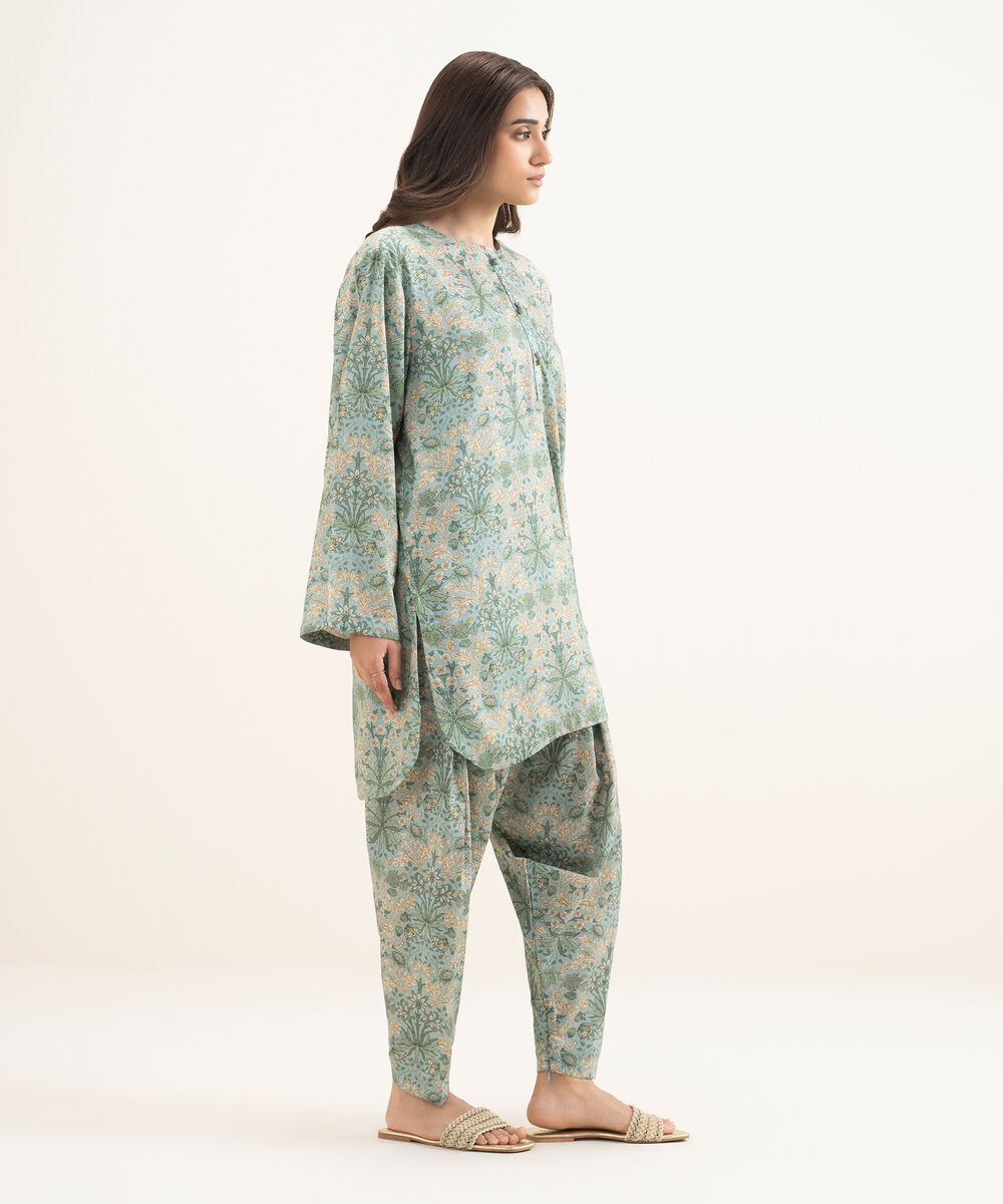 Women's RTW Lawn Printed Blue Shalwar