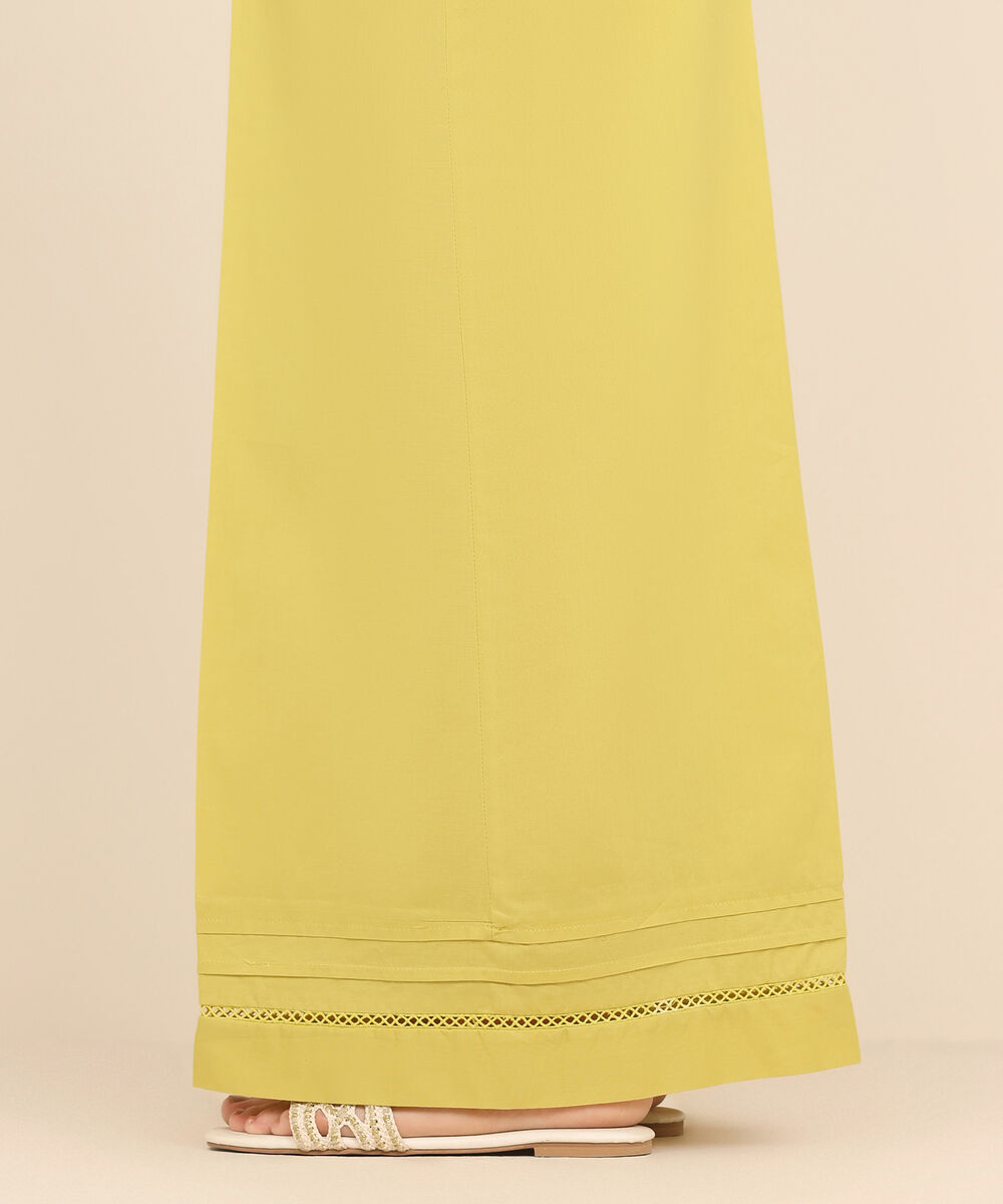 Women's RTW Cambric Yellow Solid Flared Pants