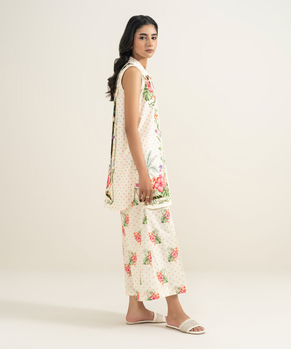 Women's RTW Cotton Viscose Printed Off White Straight Shirt