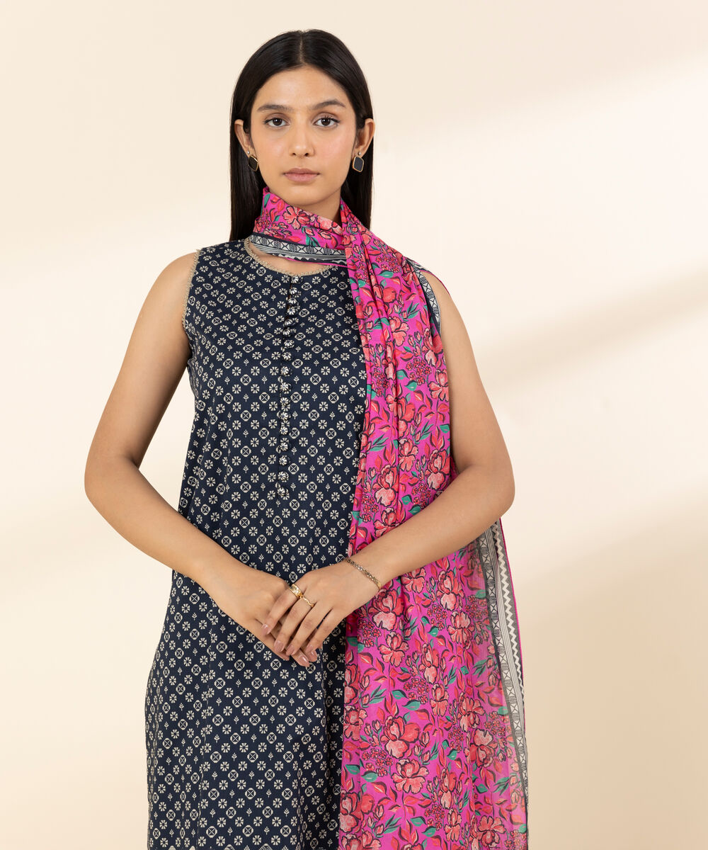 Women's Unstitched Lawn Printed Black 3 Piece Suit