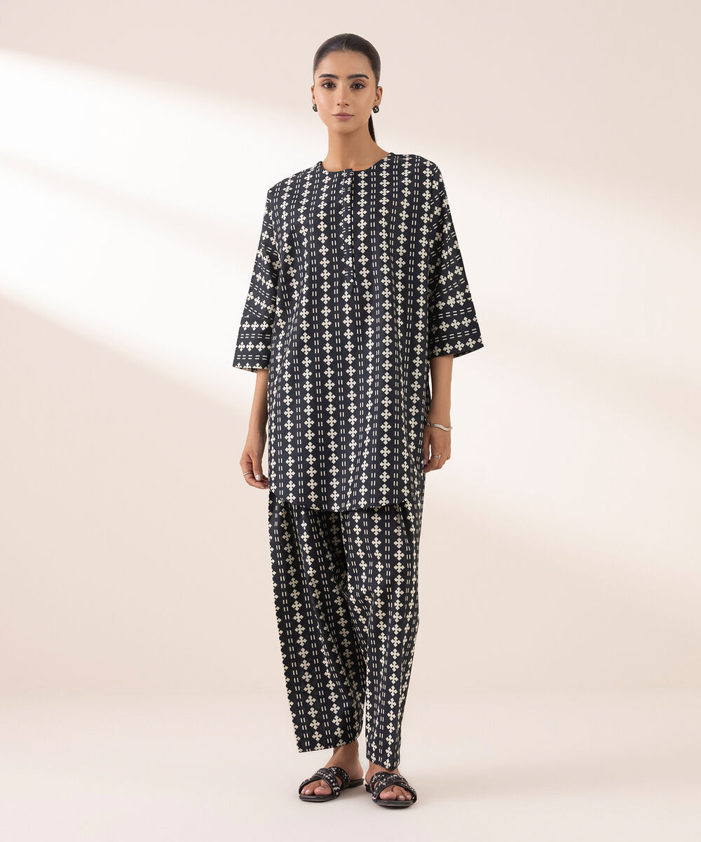 Women's RTW Lawn Black Printed Boxy Shirt