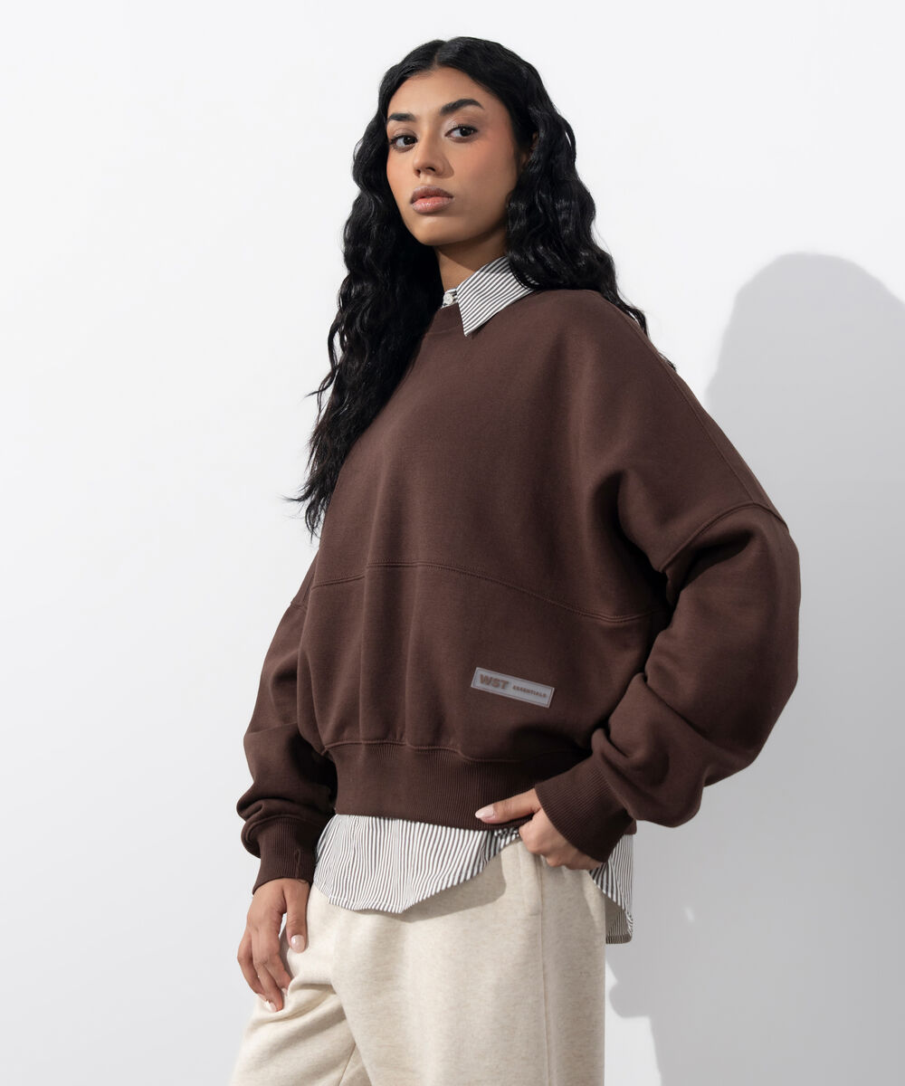 Women's Western Wear Brown Oversized Fleece Sweatshirt