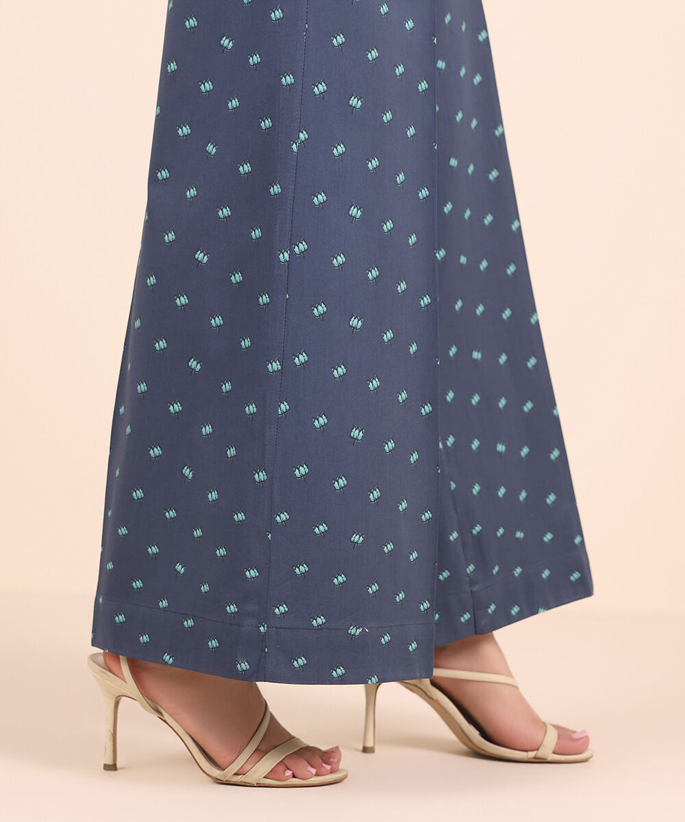 Women's RTW Cambric Blue Printed Flared Pants