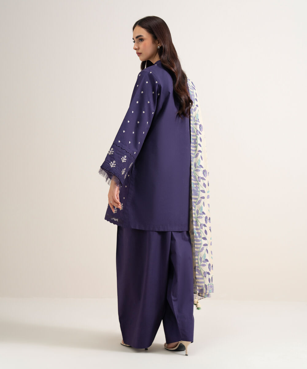 Women's Unstitched Lawn Embroidered Blue  3 Piece Suit