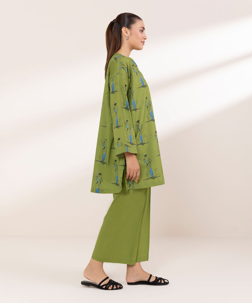 Women's RTW Lawn Green Printed Boxy Shirt