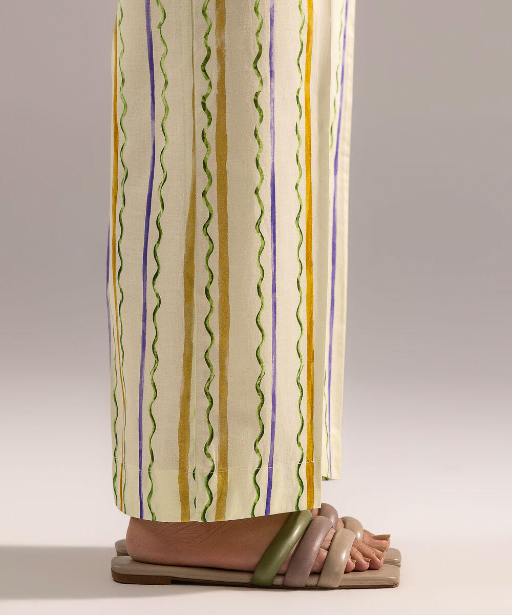 Women's RTW Cambric Printed Yellow Straight Pants