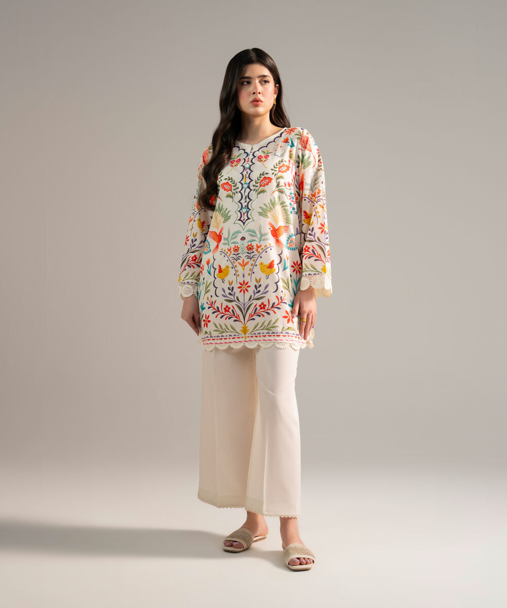 Women's RTW Lawn Printed Off White 2 Piece Suit