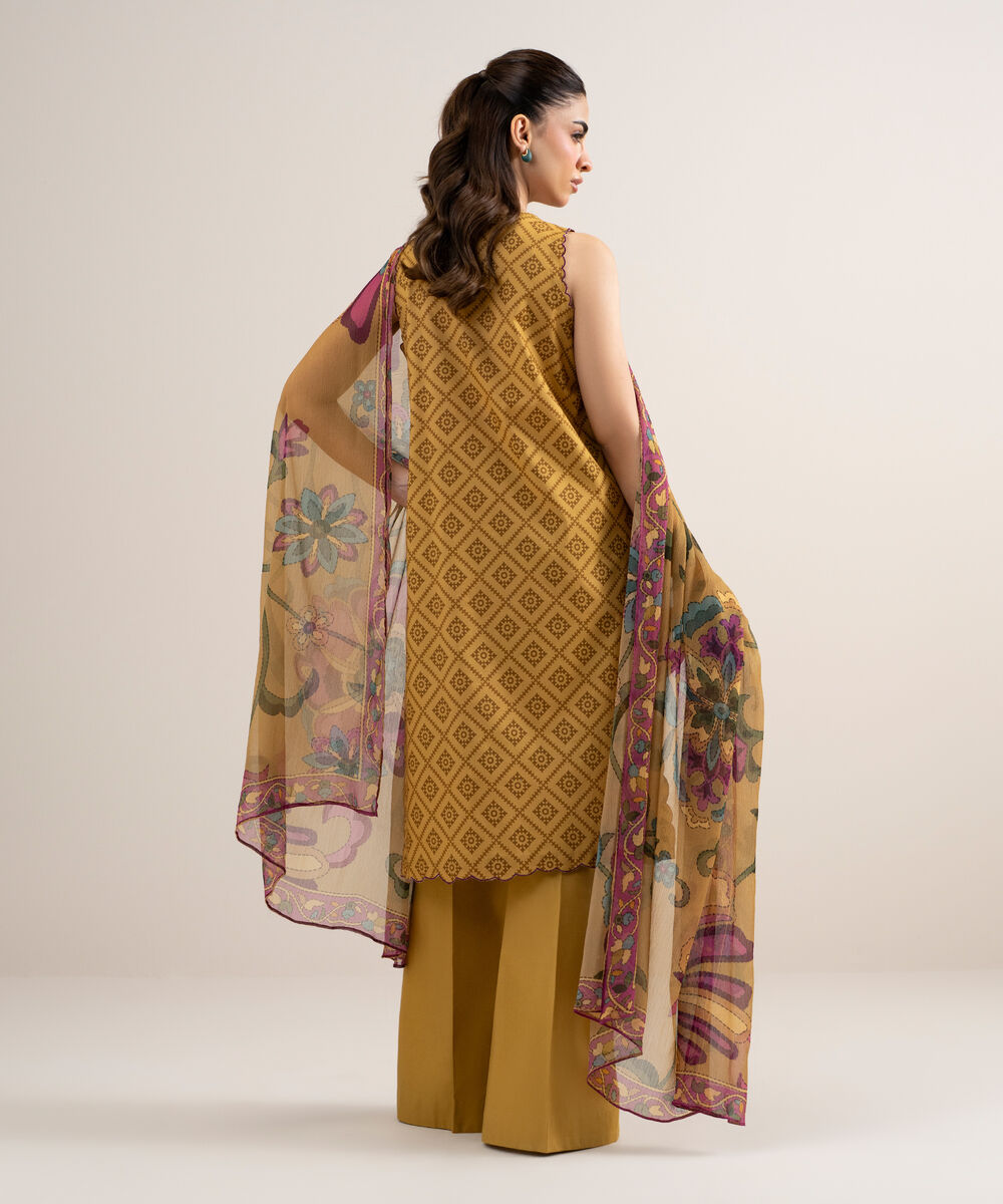 Women's Unstitched Lawn Embroidered Yellow 3 Piece Suit