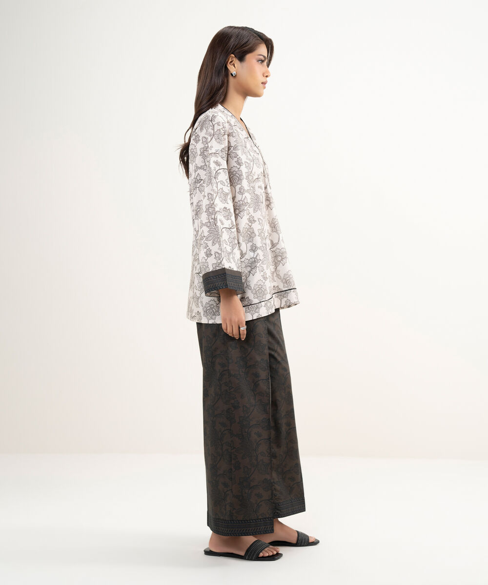 Women's RTW Lawn Printed Dark Brown Culottes