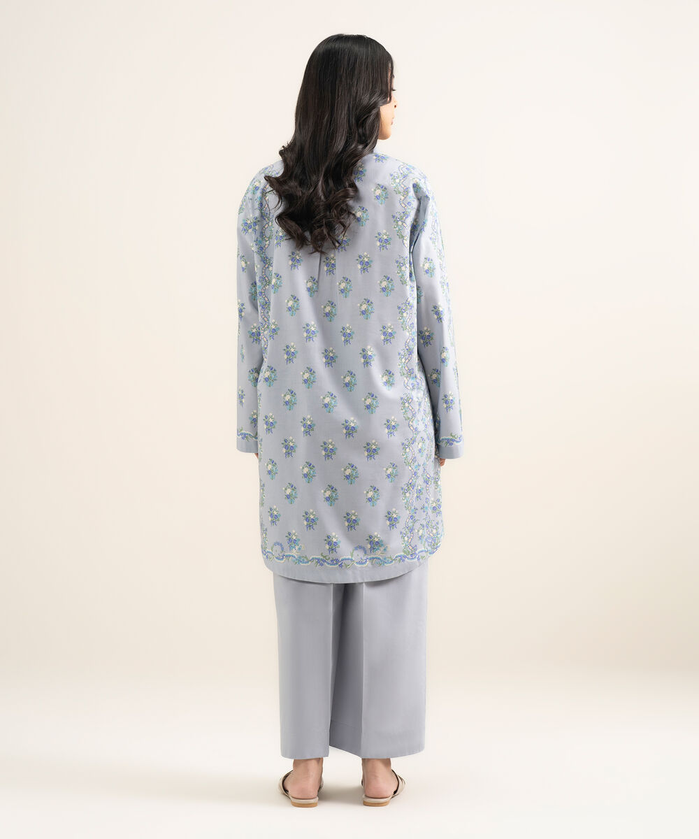 Women's RTW Cotton Viscose Printed Blue Straight Shirt
