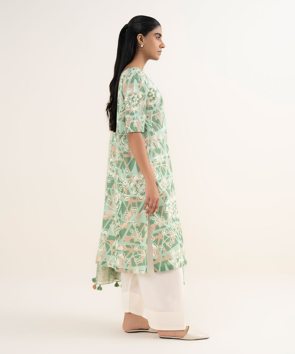 Women's Unstitched Lawn Printed Green 2 Piece Suit