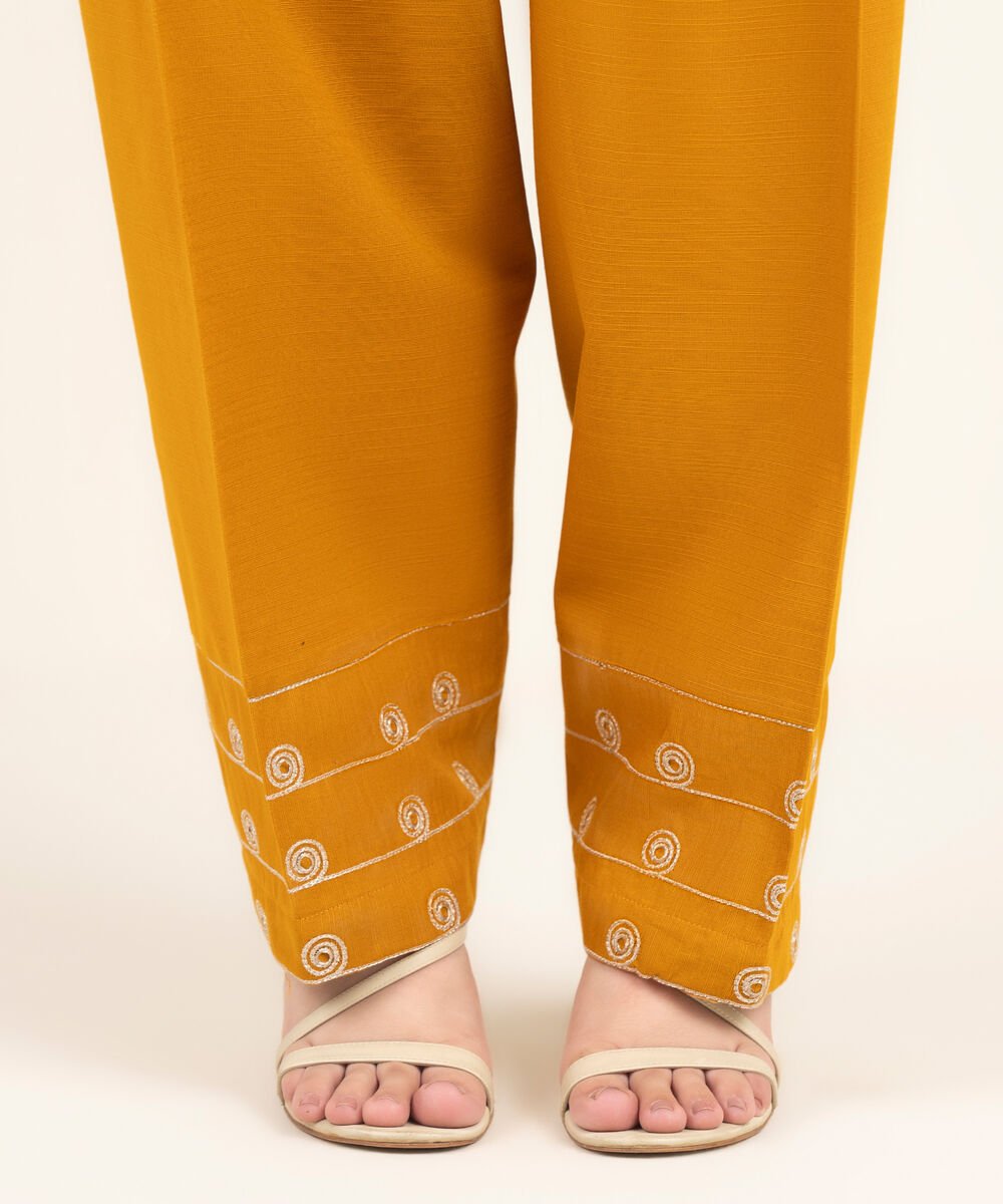 Women's RTW Khaddar Embroidered Mustard Shalwar