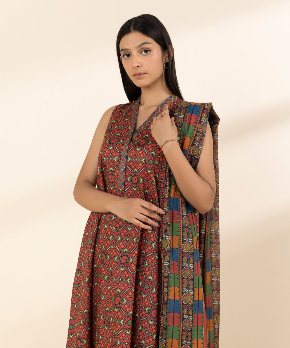 Women's Unstitched Lawn Printed Multi 3 Piece Suit