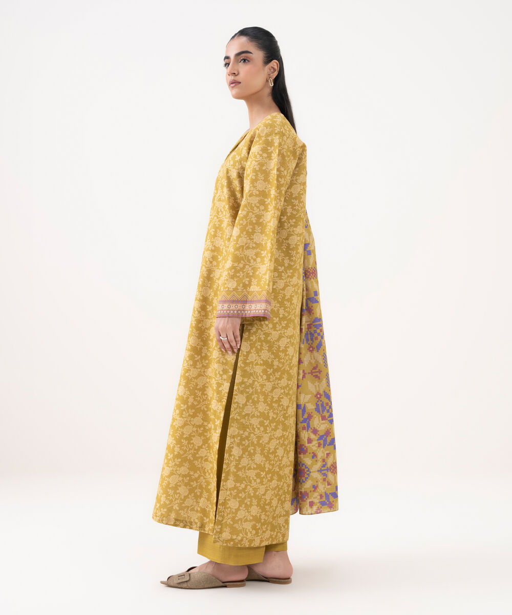 Women's Unstitched Light Khaddar Printed Yellow 3 Piece Suit