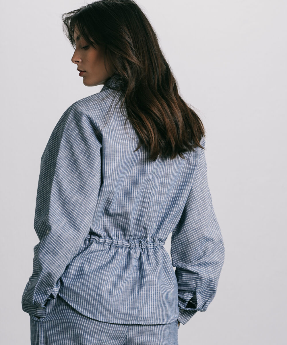 Women's Western Wear Blue Striped Button Through Shirt