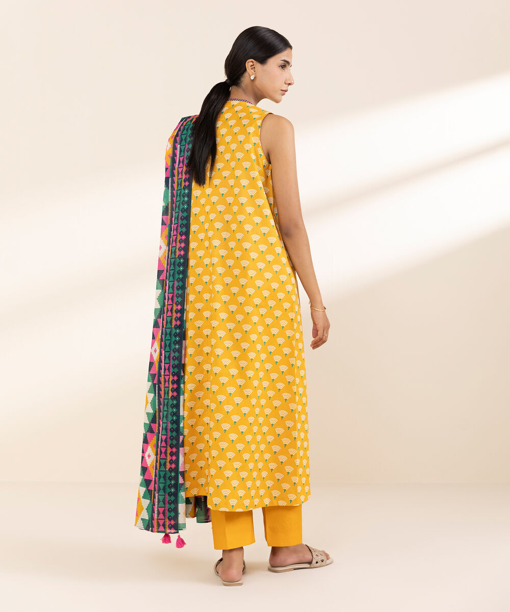Women's Unstitched Lawn Printed Yellow 3 Piece Suit