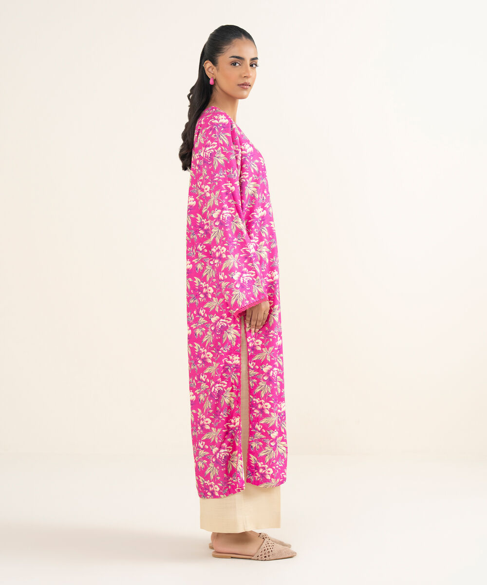 Women's RTW Light Khaddar Printed Pink A-Line Shirt