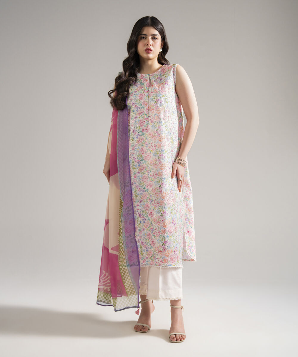 Women's RTW Dobby Embroidered Pink 3 Piece Suit
