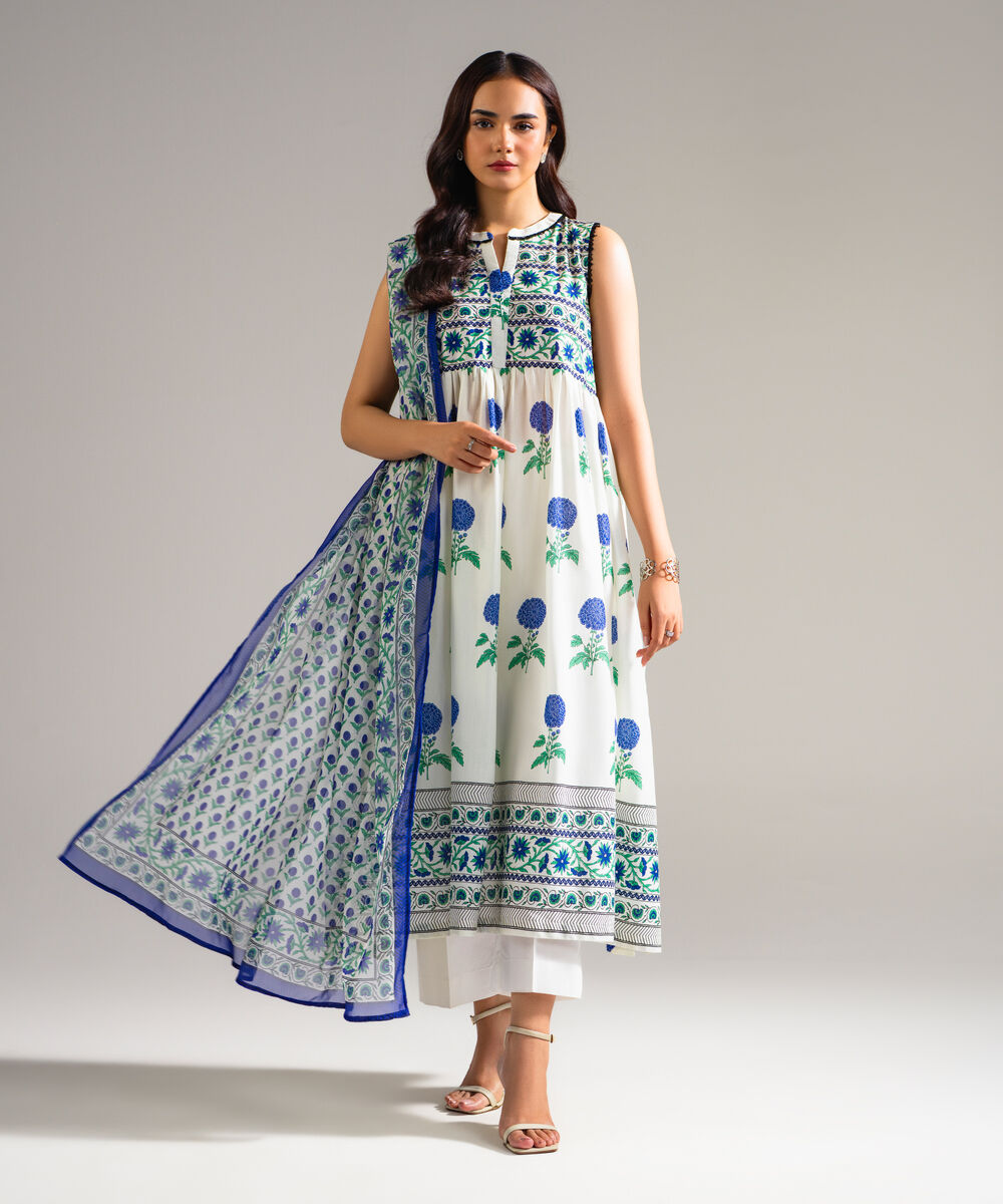 Chiffon Printed White Dupatta