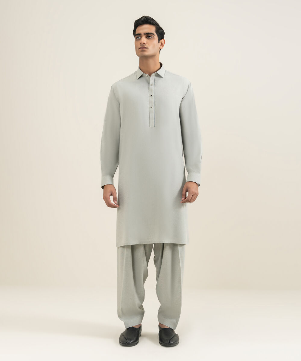 Men's light grey Premium Wash & Wear Kameez Shalwar