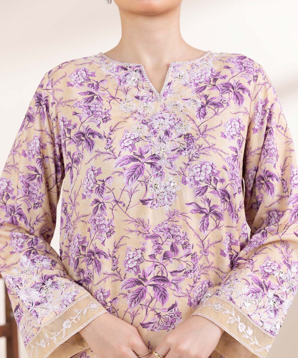 Women's Pret Arabic Lawn Purple Embroidered A-Line Shirt
