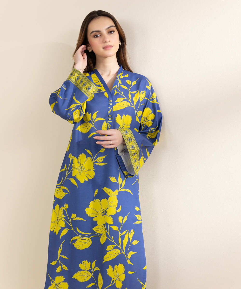 Women's Unstitched Lawn Printed Blue 2 Piece Suit