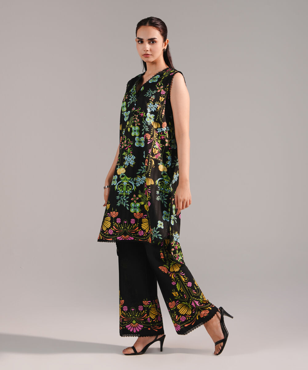 Women's RTW Leno Kara Printed Black Straight Shirt