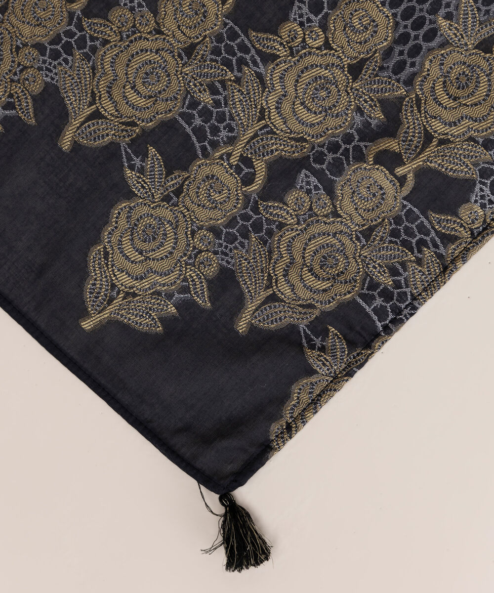 Extra Weft Jacquard Black Solid Dupatta