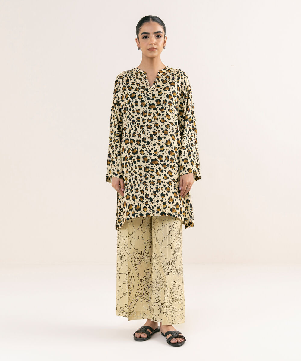 Women's RTW Arabic Lawn Off White Printed Drop Shoulder Shirt