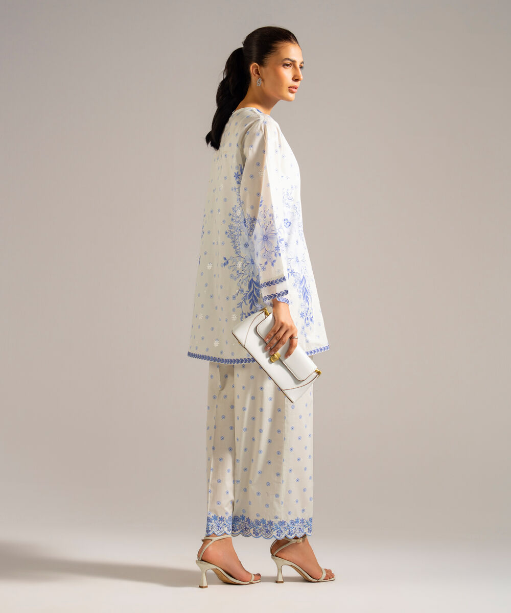 Women's RTW Lawn Embroidered Off White 2 Piece Suit