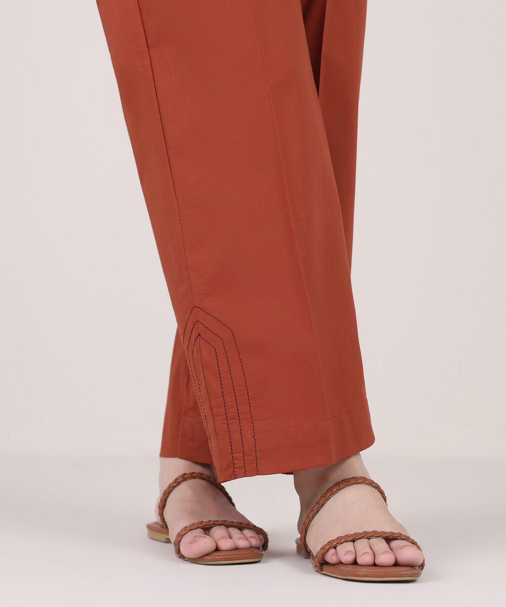 Women's RTW Cambric Orange Solid Straight Pants